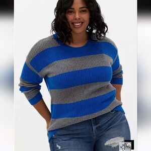 Torrid 2 Blue Stripe Drop Shoulder Sweater  Pointelle Fall NEW 2706-Q